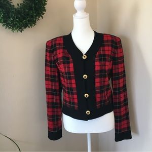 Vintage Talbots Red Plaid Wool Blend Lined Size 4 Blazer Jacket Button Closure